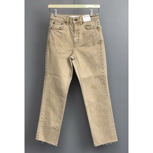 BNWT Topshop Straight Jeans In Sand With Raw Hem Size 26x32